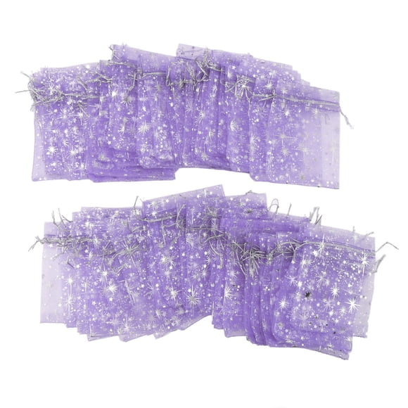 Mesh Bags, Star Pattern 4.5 X 3.3in Drawstring Sheer Mesh Bag  For Party Purple