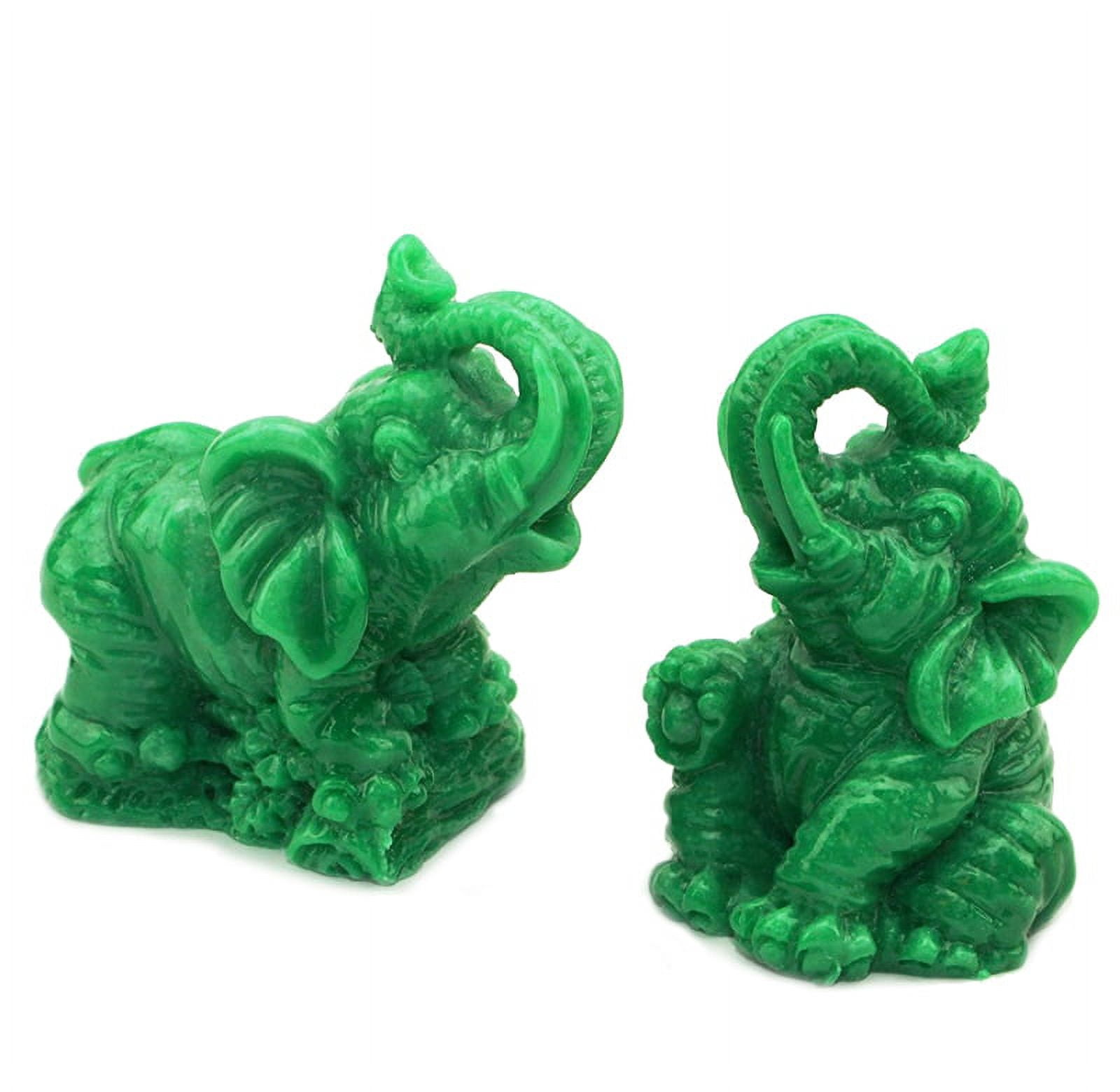 Feng Shui Set of 6 Jade Green Elephant Statues Wealth Lucky Figurines Decor G16422