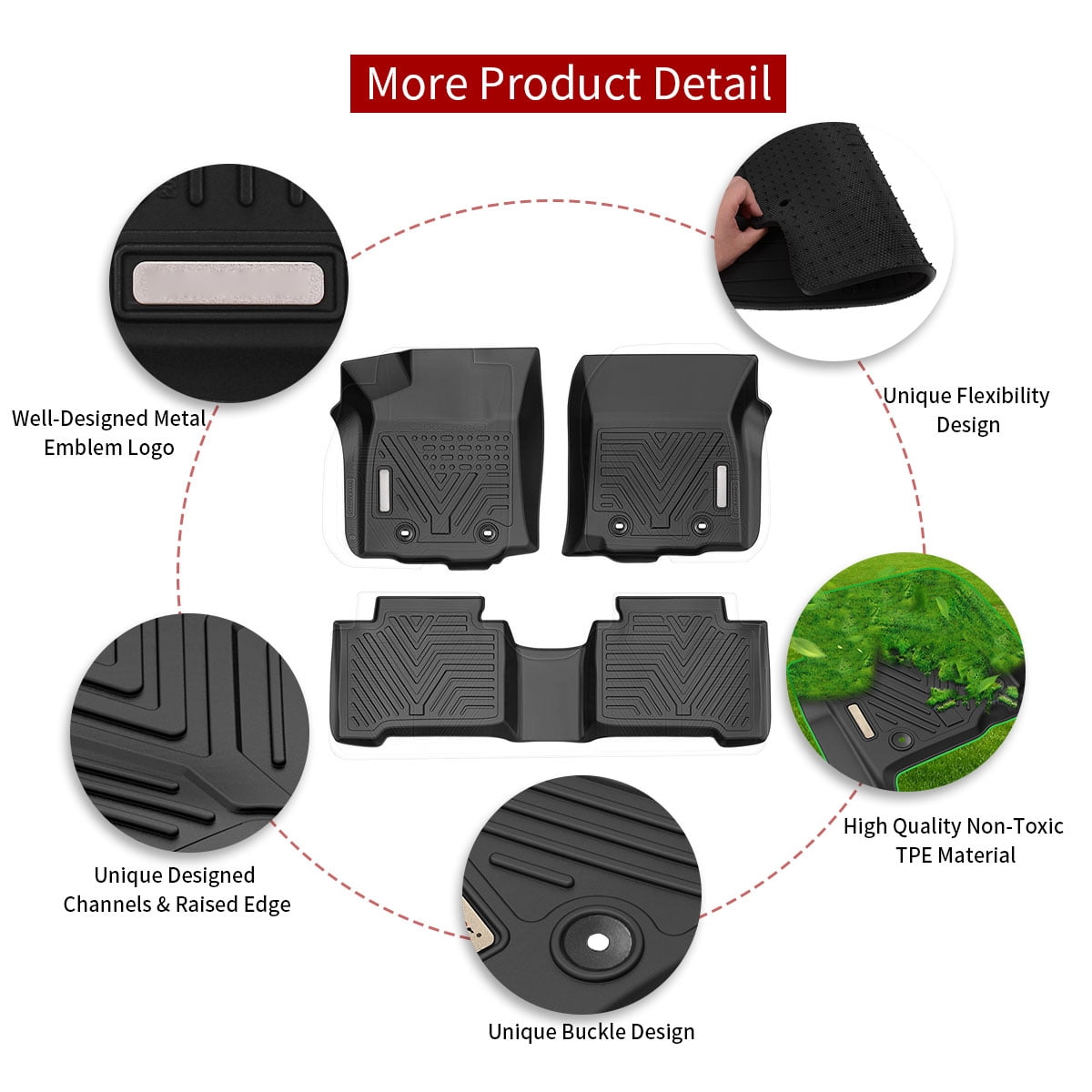 RVNI TPE Floor Mats Set Rubber Front and Rear for 2016-2023 Tacoma Double Cab 1st & 2nd Row All Weather Protection