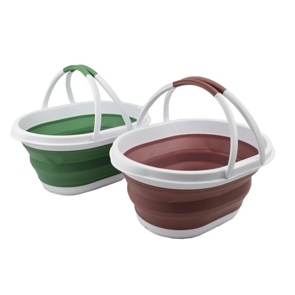 SAMMART 11L (2.9 Gallon) Collapsible Basket with Handle - Portable Outdoor Picnic Basket / Crater - Foldable Shopping Bag - Space Saving Storage Container