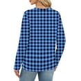 thumbnail image 4 of Nokdvo Womans Sweatshirts Lightweight Plaid Round Neck Pullover Long Sleeve Casual Loose Fit Tops,Blue S, 4 of 5