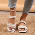 thumbnail image 4 of Sandalias planas con estilo para mujer - Zapatos de playa retro de doble banda con punta abierta cuadrada, 4 of 4