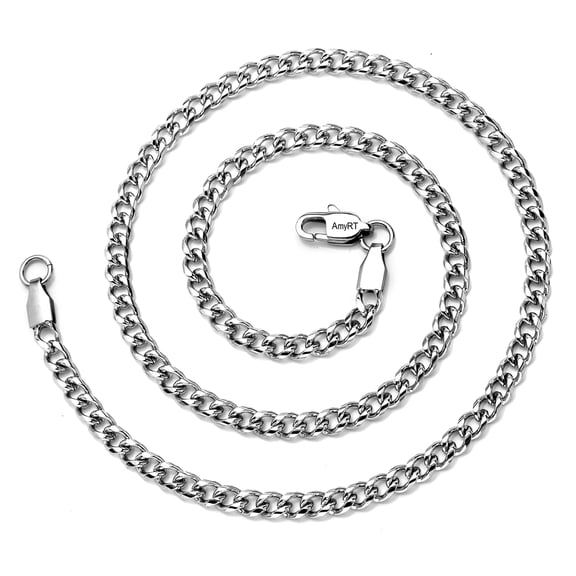 AmyRT Jewelry 4mm Silver Stainless Steel Link Curb Chain Necklace for Men Women 16 in