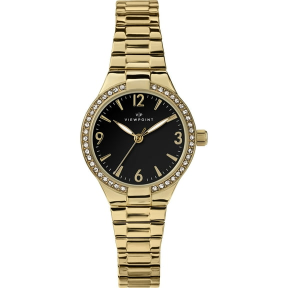 Viewpoint by Timex Women's Crystal 33mm Watch – Gold-Tone Case Black Dial & Gold-Tone Stainless Steel Expansion Band