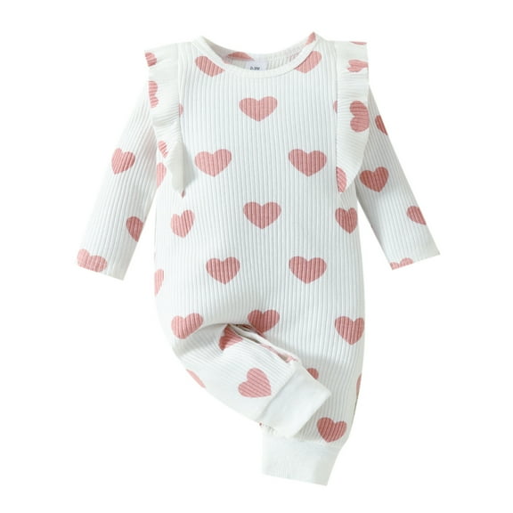 Curuila Boys Girls Valentine'S Day Jumpsuit Long Sleeve Hearts Prints Crew Neck Romper Bodysuits Red Size 9-12 Months