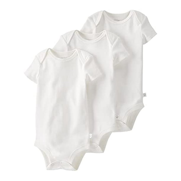 Baby 3-Pack Organic Cotton Short-Sleeve Rib Bodysuits, Creamy, 12