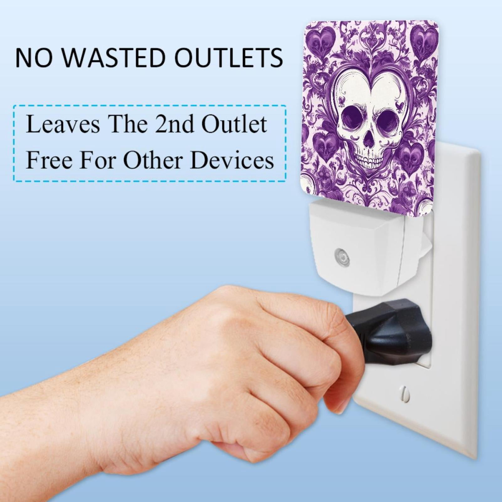 PhooArto Purple Heart Skull Pattern Plug in LED Night Light Auto Sensor Dusk to Dawn Decorative Night for Bedroom, Bathroom, Kitchen, Hallway, Stairs, Baby's Room, Energy Saving