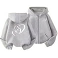 thumbnail image 2 of Trupants Girls Gray Warm Hoodie - 100% Polyester Heart Graphic Zip Up Sweatshirt with Kangaroo Pocket, Loose Fit for Girls 4-14 Years,Size 11-12T, 2 of 8