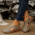 thumbnail image 3 of Rokment Women's Orthopedic Wedge Sandals with Arch Support Spring Summer Fashion Comfortable Flower Hollow out Leather Closed Toe Casual Platform Mid Heel Beach Walking Dress Shoes Khaki Size 8.5, 3 of 7