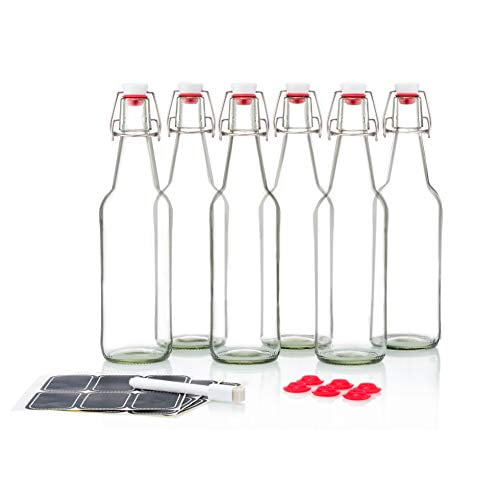 Otis Classic Swing Top Glass Bottles with Lids Set of 6, 16oz, Flip