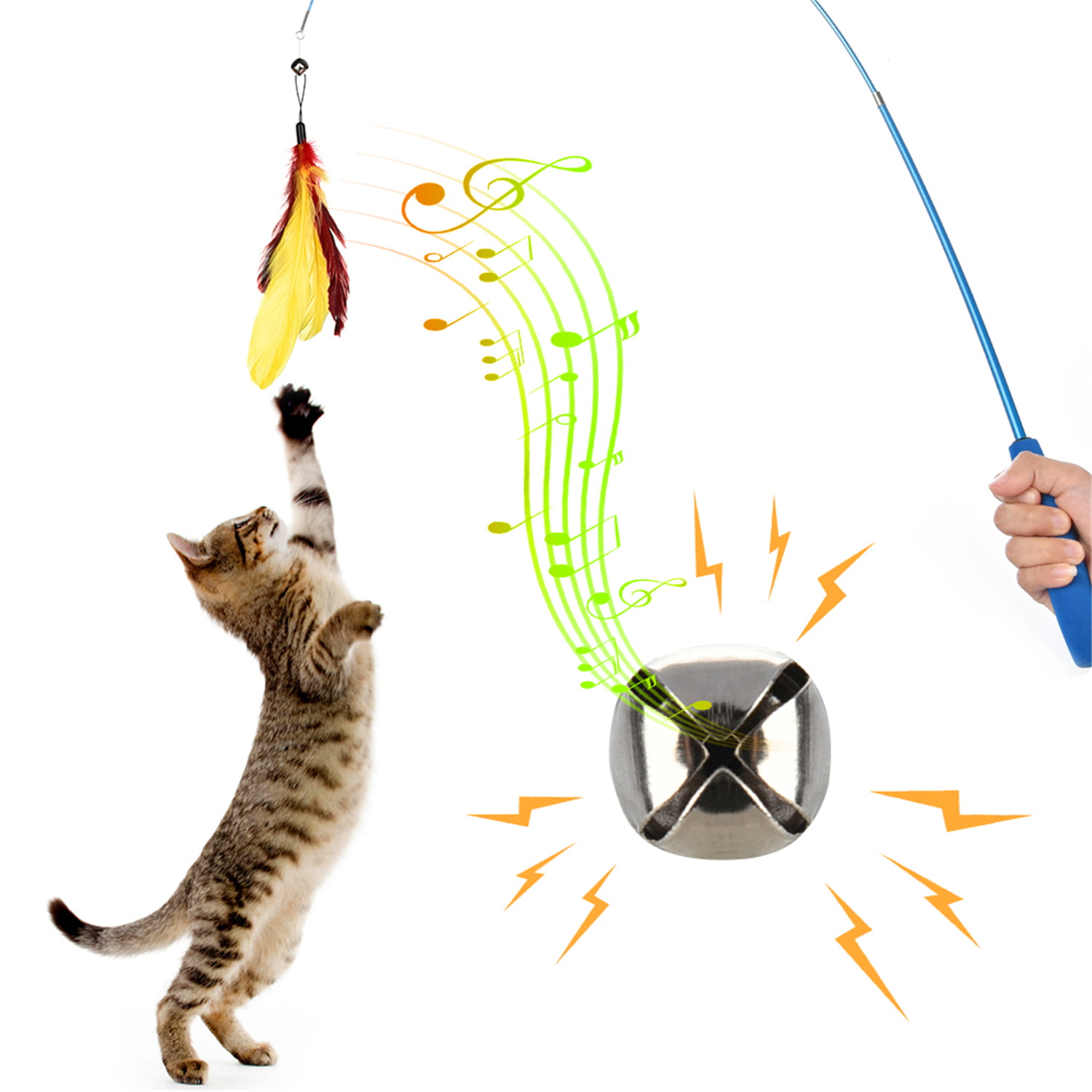 JIARON Cat Toys Feather Toy, 2PCS Retractable Cat Wand Toys and 10PCS  Replacement Teaser with Bell Refills, Interactive Catcher Teaser and Funny  Exercise for Kitten or Cats.