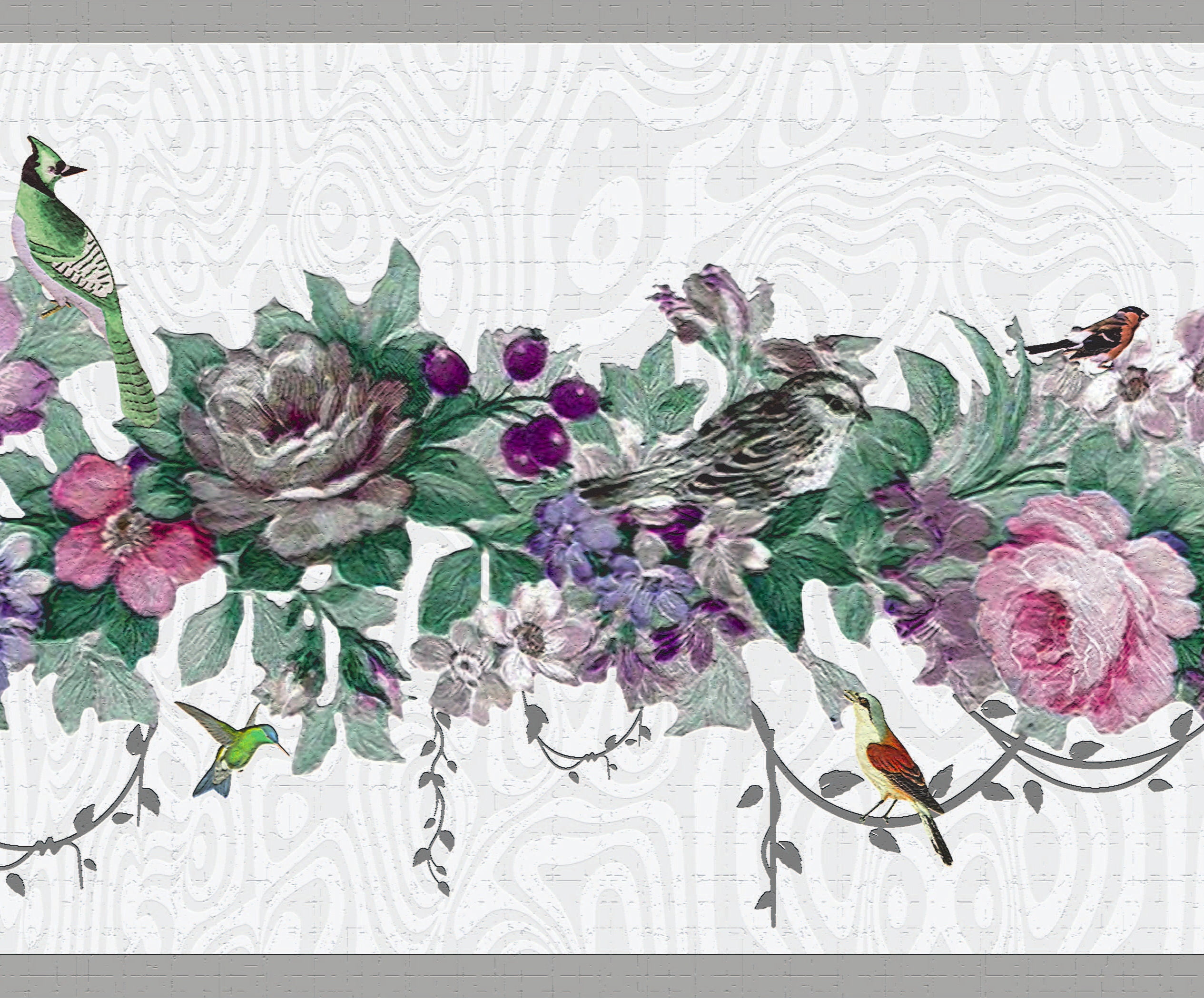 Dundee Deco Peel and Stick Self Adhesive Wallpaper Border Floral Pink
