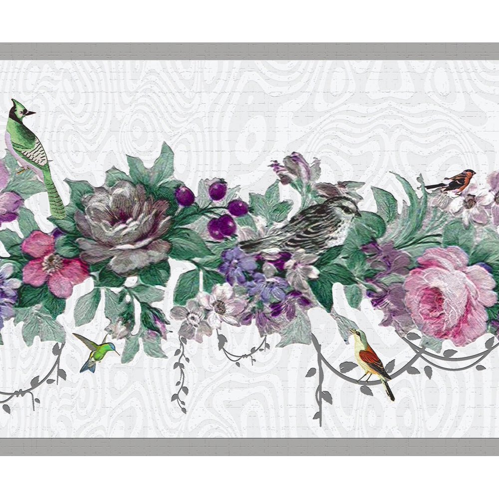 Dundee Deco's Peel and Stick Wallpaper Border - Floral Pink, Purple