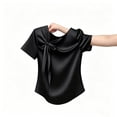 thumbnail image 6 of Jerdar Satin Blouses for Women Dressy Casual Trendy Business Work Silk Tops Outfits Cowl Neck Bow Tie Pleated Summer Shirts L, 6 of 6