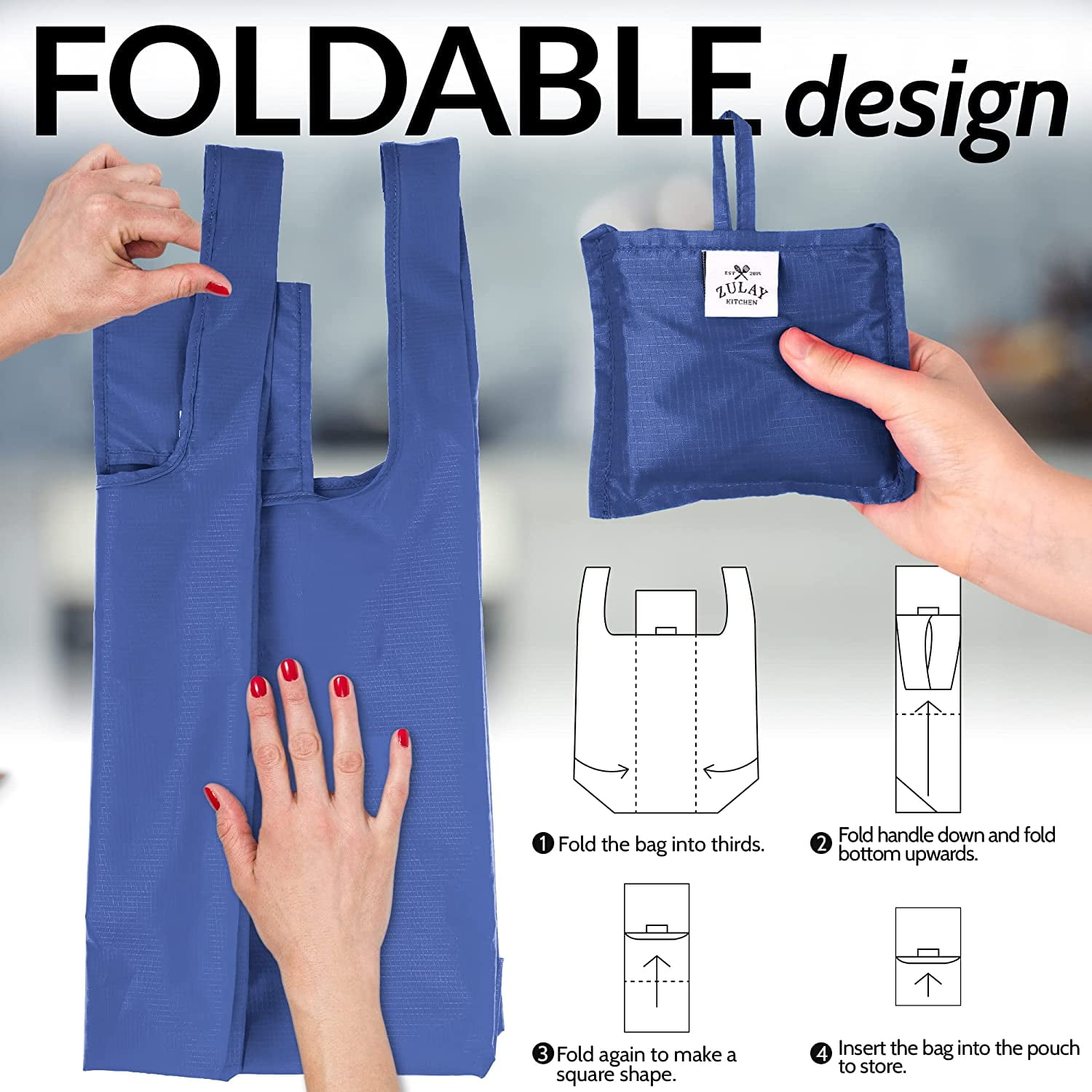 Zulay Kitchen Reusable Grocery Bags 5 Pack Polypropylene