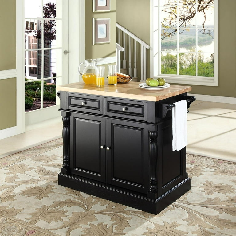 Kitchen Island with Storage Towel Bars Butcher Block