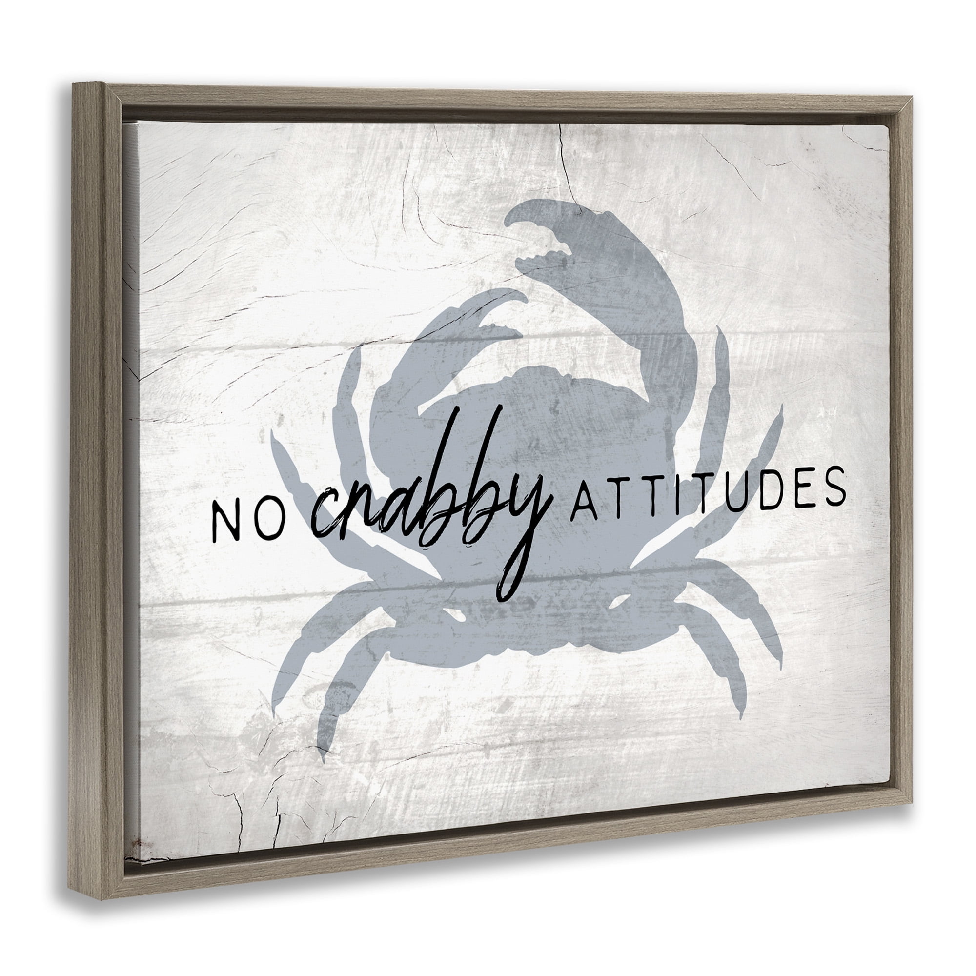 Stupell Industries No Crabby Attitudes Phrase Typography Painting Brown Floater Framed Canvas Art Print Wall Art, 31 x 25