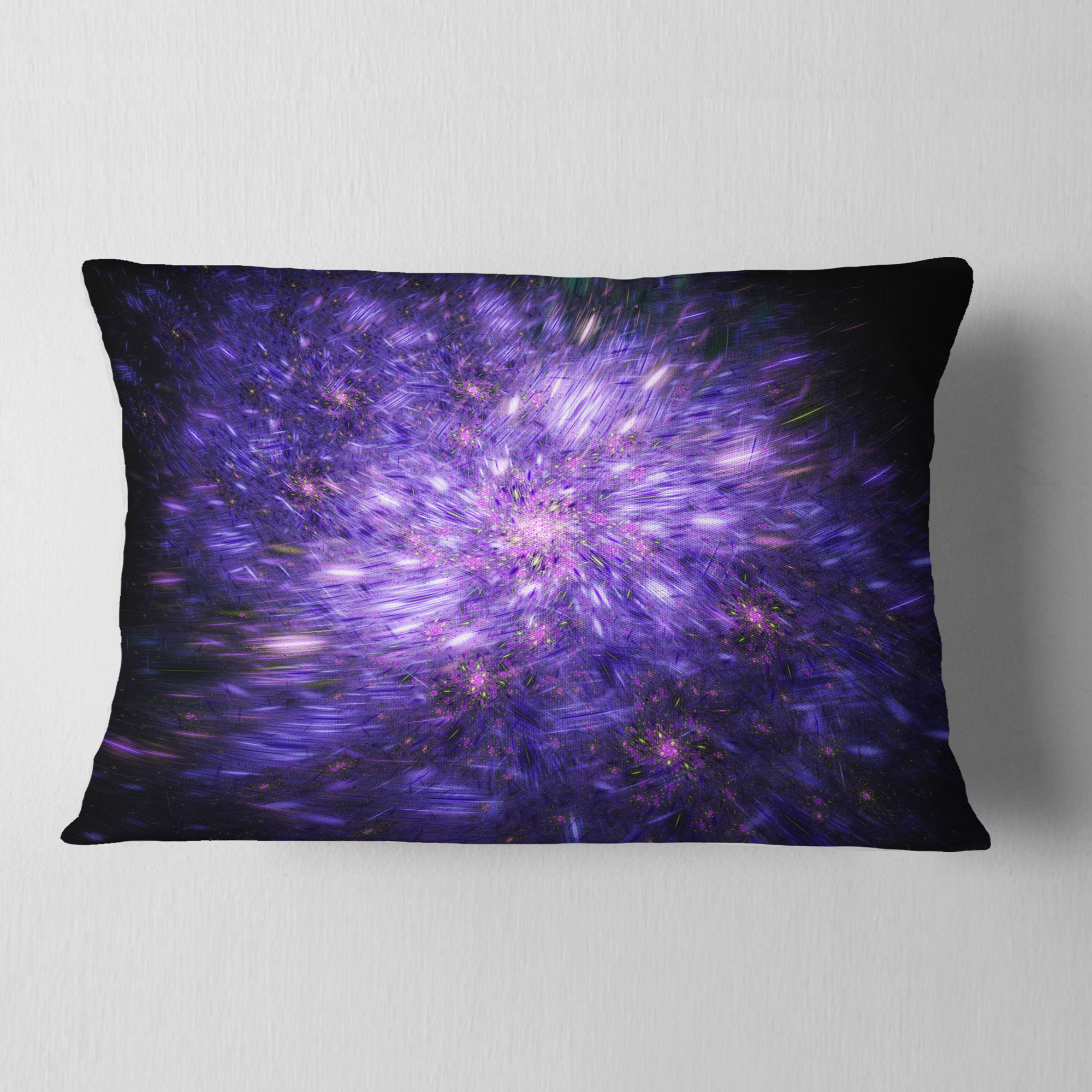 Designart Purple Fireworks on Black - Abstract Throw Pillow - 12x20
