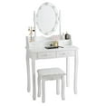 thumbnail image 1 of Giantex Vanity Table Set, Makeup Dressing Table w/Cushioned Stool & Lighted Mirror, White, 1 of 9