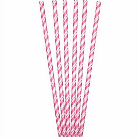 Creative Converting Pink and White Paper Straws, 24-Pack