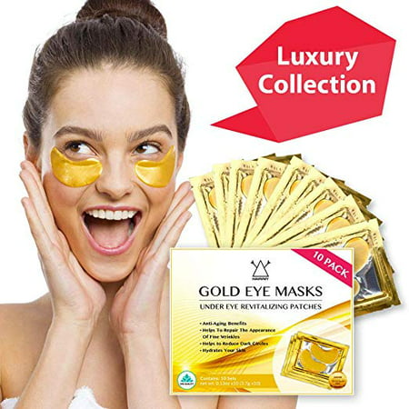 24k Gold Eye Masks, Hawwwy 10 Pack, Spa Like Feeling at Home, Under Eye Patches, Dark Circles Under Eye Treatment, Collagen Eye Pads, Eye Mask for Puffy Eyes, Under Eye Mask, Anti Aging (Best Eye Roller For Puffiness)
