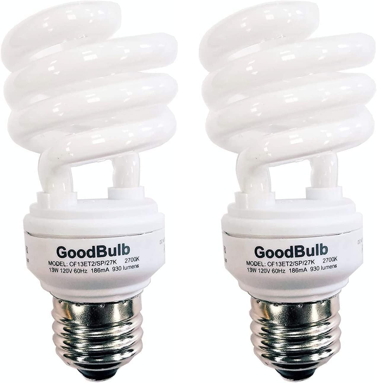 13 Watt Compact Fluorescent Bulb Warm White Light Bulb - Ultra Mini Spiral CFL Light Bulbs - 2700K - E26 Base - 2 Pack - -