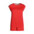 thumbnail image 7 of Womens 2 Piece Outfits Sleeveless Matching Set Casual Pleated Tank Tops Summer Lounge Shorts Sets Red, L, 7 of 7