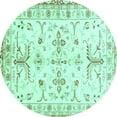 thumbnail image 1 of Ahgly Company Machine Washable Indoor Round Oriental Turquoise Blue Traditional Area Rugs, 3' Round, 1 of 4