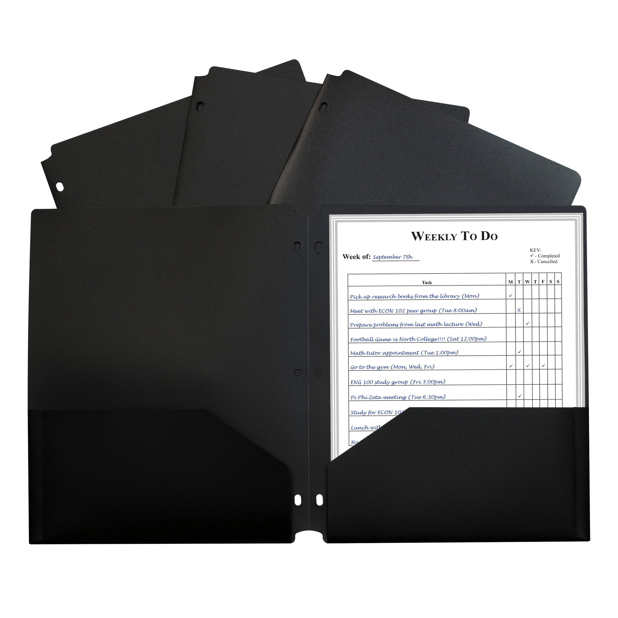C-Line Two-Pocket Heavyweight Poly Portfolio Folder with Three-Hole Punch, Black, Pack of 12