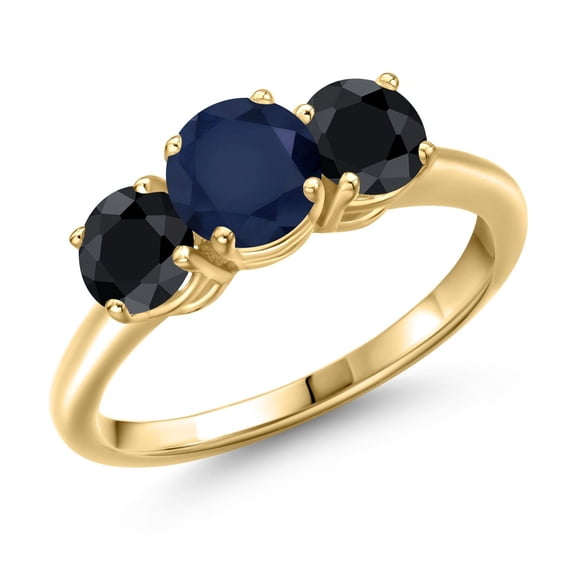 Gem Stone King 18K Yellow Gold Plated Silver Blue Sapphire and Black Sapphire Engagement Ring for Women | 2.48 Cttw | Round 6MM | Gemstone September Birthstone | Size 8