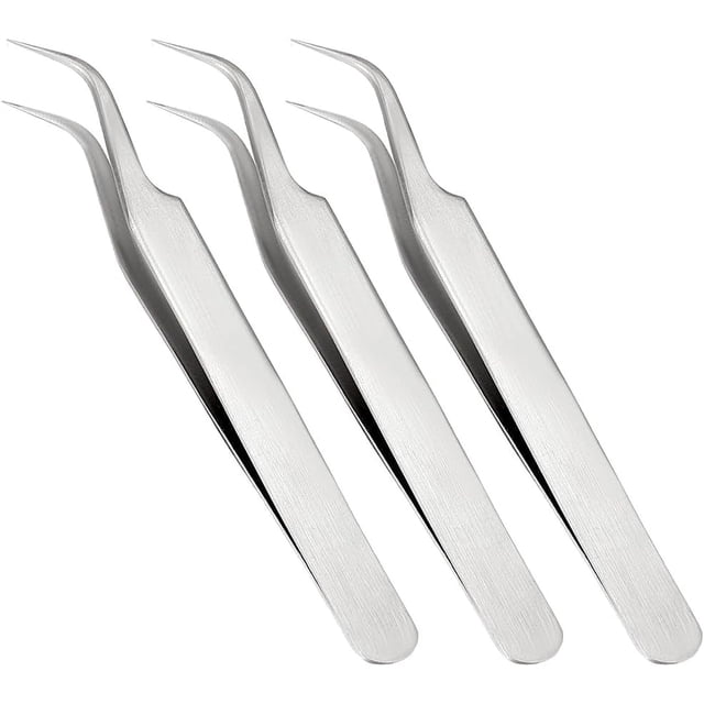 3 pinzas de punta curva de acero inoxidable de 4,8", punta fina de precisión, sin dientes, para astillas, pinzas de codo con forma de pico de águila, para joyería, soldadura, costura, abalorios,