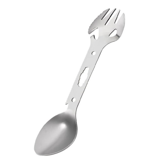 Spork al aire libre kusrkot Spork de acero inoxidable Camping Tenedor Cuchara Bebida Botella Llave Plata