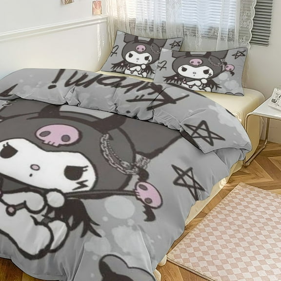 KawaiiKuromi Bedding Set Anime Three-piece for Boys Girls Teens Twin
