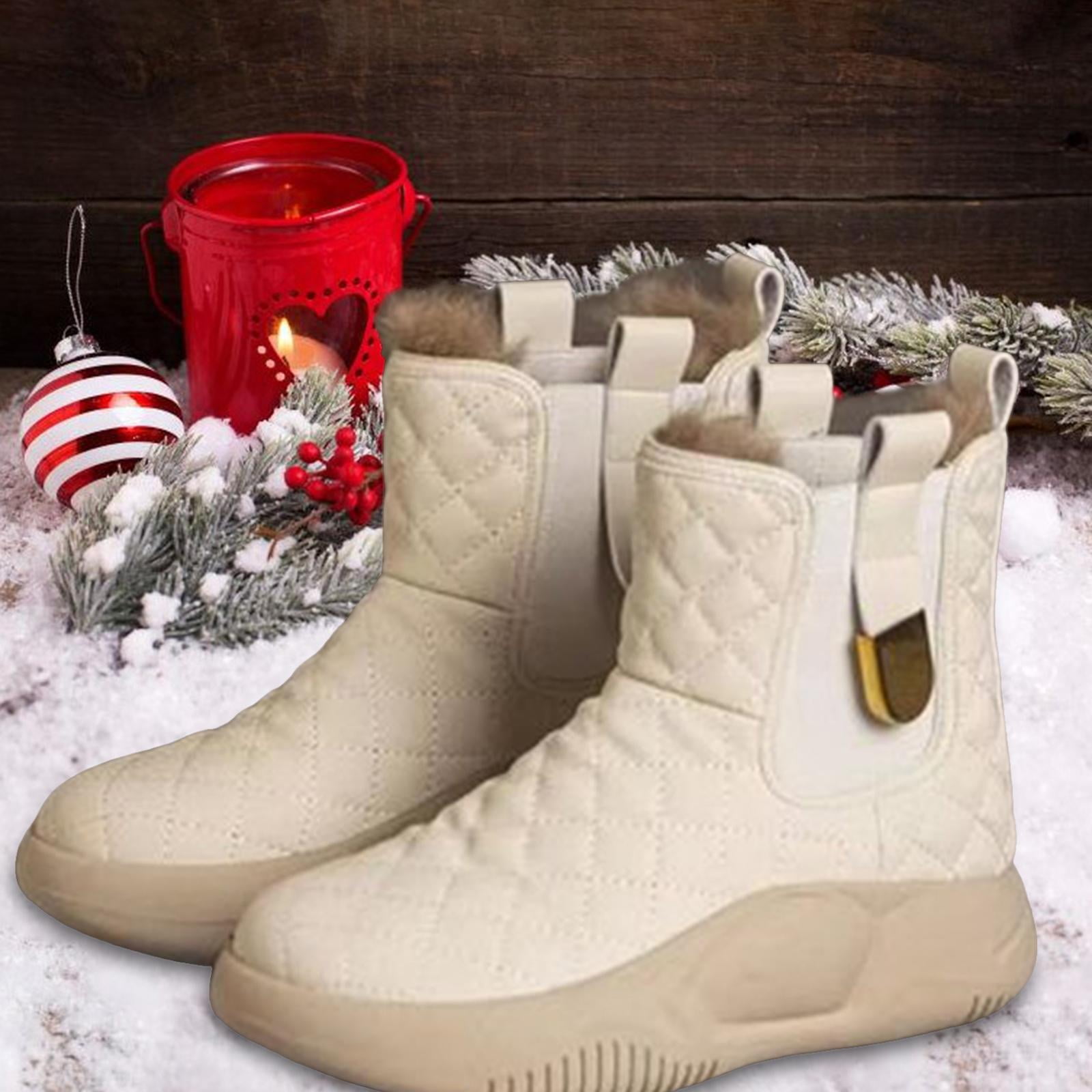 Women's Winter Snow Boots Waterproof Short Boots Soft Plush Warm Ankle  Booties Anti Skid Thick Soled for Trekking Climbing Shopping Work , beige,  35 