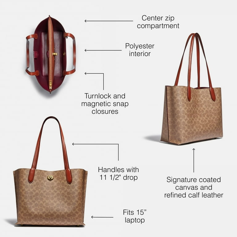 【COACH】Signature Logo Willow Canvas Large Tote Bag Coach Classic Designer Handbag - Zip Top Tan Rust Willow
