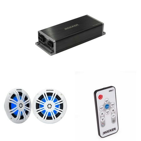 Kicker Marine KPX300.4 Powersports Amp & 6.5 White Marine LED Speakers ( Includes LED Remote )