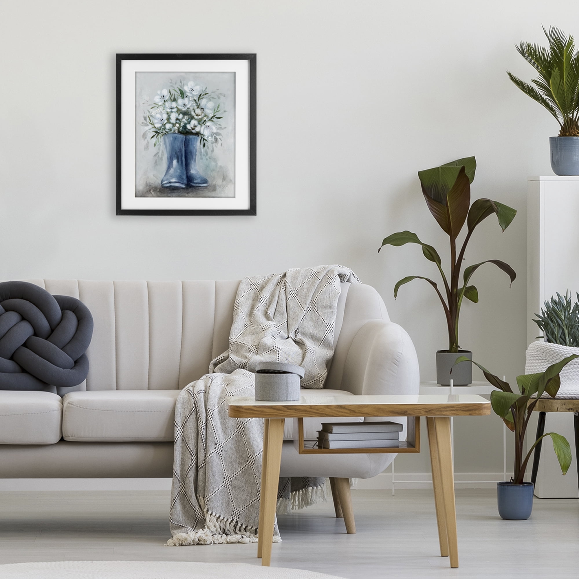 Stupell Industries Botanical Bouquet in Blue Boots Black Framed Print Under Glass, design by Kristen Brockmon