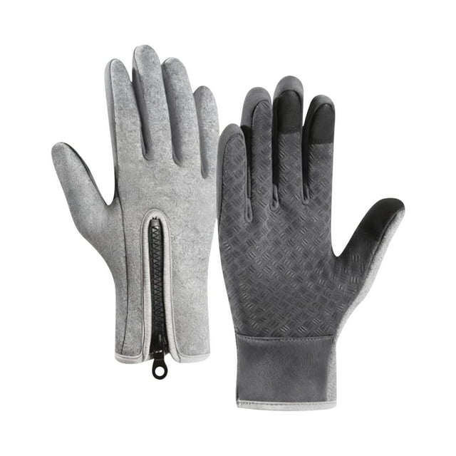 Grey Winter Thermal Gloves With Fleece Lining, Waterproof Windproof And Touch Screen Compatibility For Driving Cycling Skiing 9.8X7.1X1.2In 0.33Lb