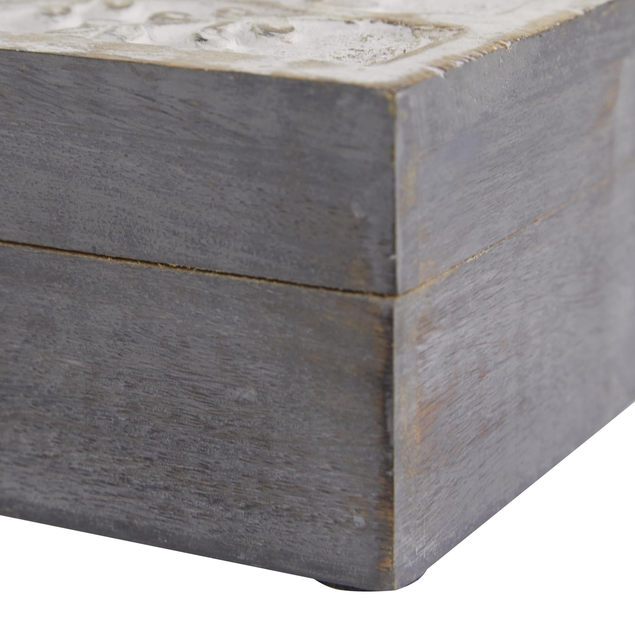 DecMode Floral Gray Wood Decorative Box with Hinged Lid, 3 Count