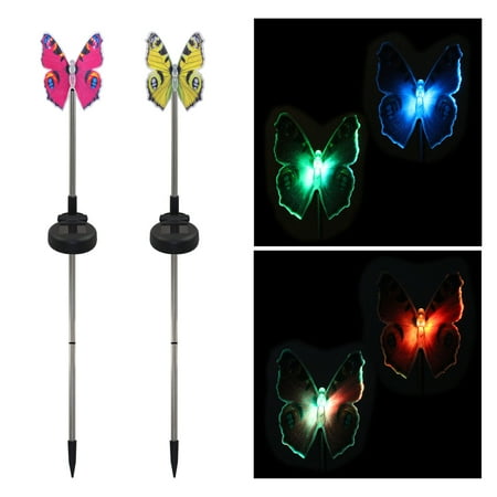 2 Pack LED Solar Garden Stake Light Multi Color-Changing Butterfly Dragonfly Hummingbird Garden Decoration Figurines Lights Outdoor Landscape Lighting for Path, Yard, Lawn, Patio