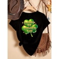 thumbnail image 2 of Playera estampada para mujer, divertida e inspiradora, novedosa, informal, de manga cortaWomen's St. Patrick's Day Casual T-Shirt - White, Polyester, Clover Print, Short Sleeve, Machine WasCamisetas, 2 of 8