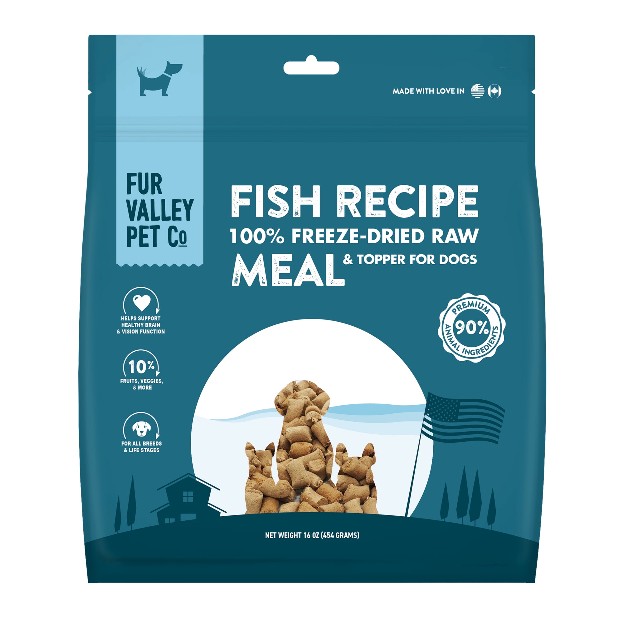 (6 pack) Fur Valley Pet Co. Freeze Dried Fish and Pork Recipe Dog Food and Topper, 16 oz. Bag