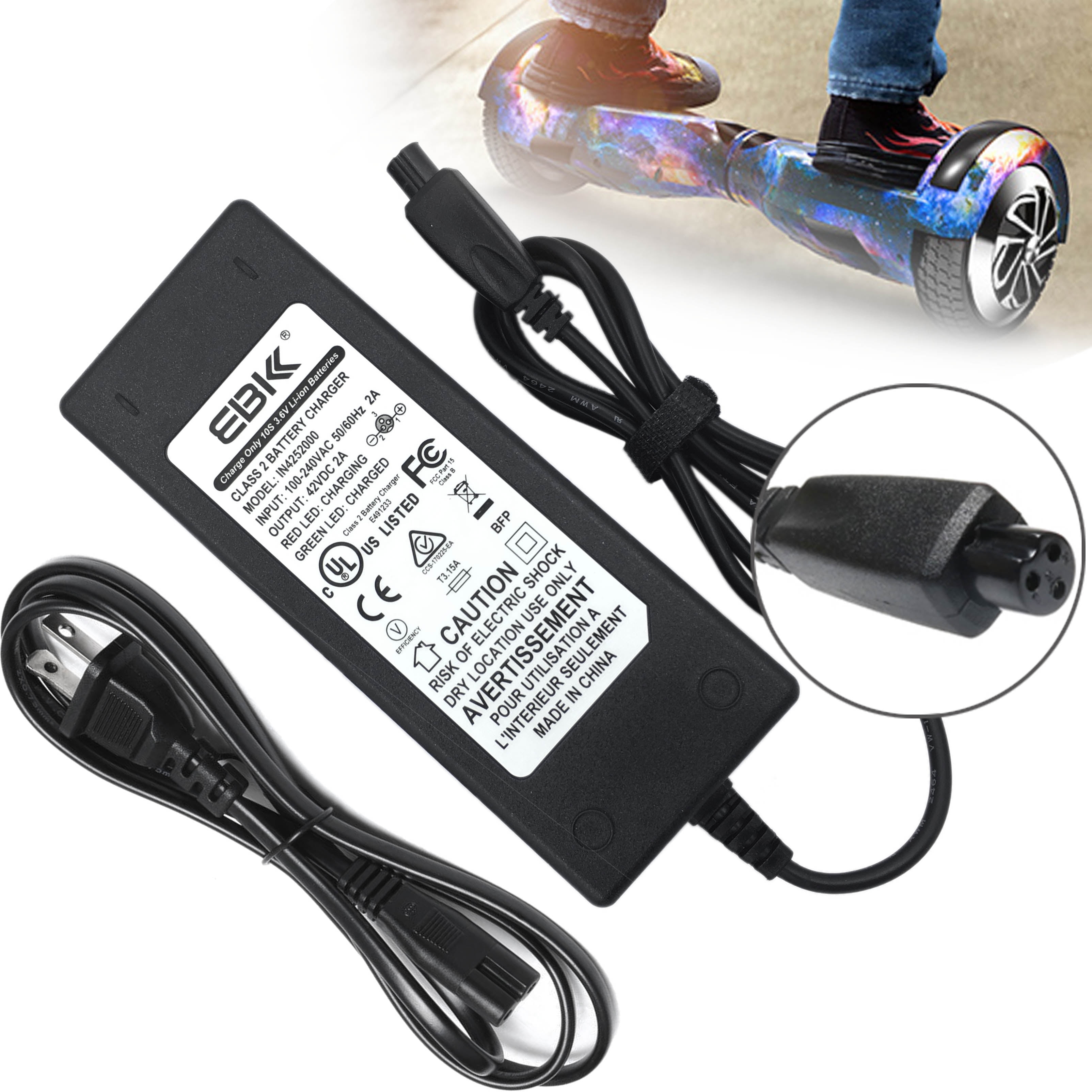 Details about   Charger Plug Cable 42V 2A AC/DC Power Adapter For Balancing Scooter Charge 