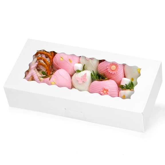 30pcs Cookie Boxes, 12x5.5x2.5 Inches White Bakery Box with Window for Treats, Chocolate Covered Strawberry, Donuts, Pastries, Cake Pop,