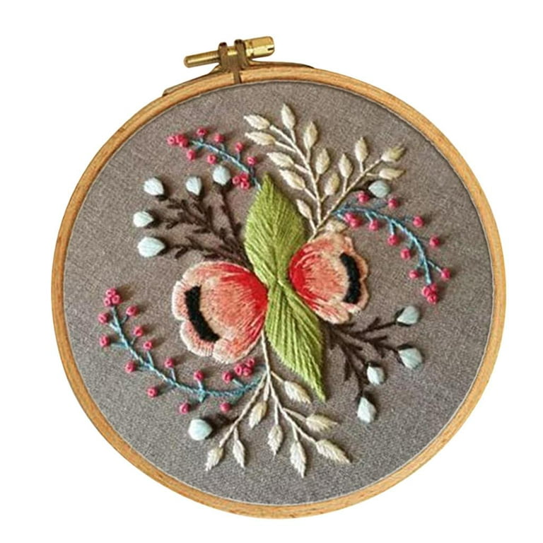 Hand Embroidery Starter with Pattern, Stitch Embroidery Cloth with Color Pattern, Embroidery Hoop, Threads, Tools (Floral