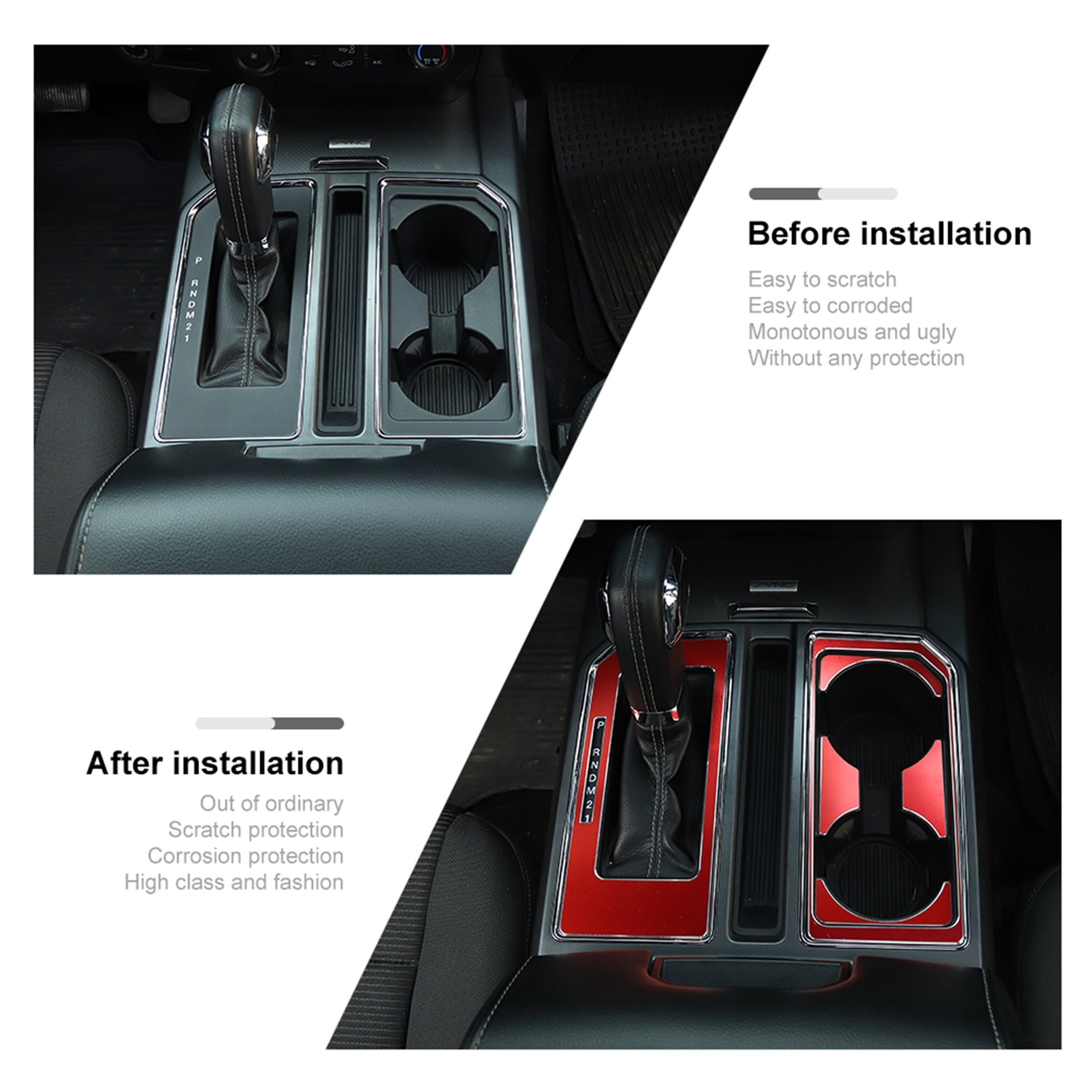 CheroCar Gear Shift Cup Holder Trim Sheet Kit Cover Interior Accessories for Ford F150 2015-2020,Red