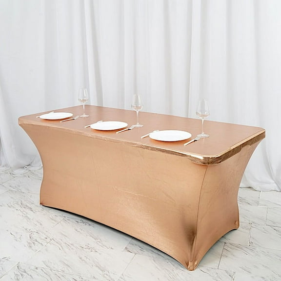 BalsaCircle 6 feet Fitted Spandex Tablecloth Metallic Table Cover Wedding Reception Party Events Catering Linens Dining Decorations