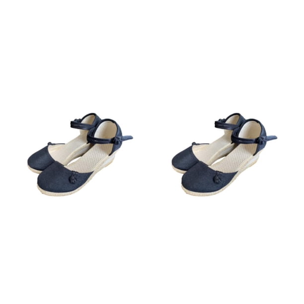 Minnieouse Sandalias de lona de lino vintage con suela Oxford impermeables y antideslizantes para mujer, zapatos informales individuales, negro 39 negro treinta y nueve 2piezas
