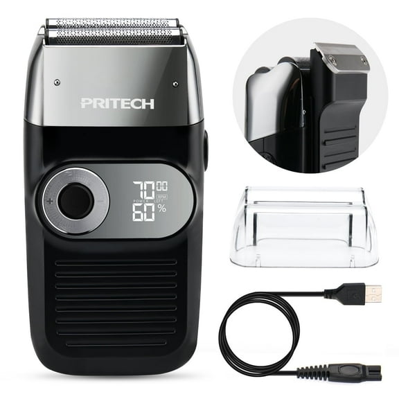 PRITECH Electric Foil Shaver for Men with Popup Trimmer, Wet & Dry Beard Trimmer,  Waterproof LED USB-C (Black)