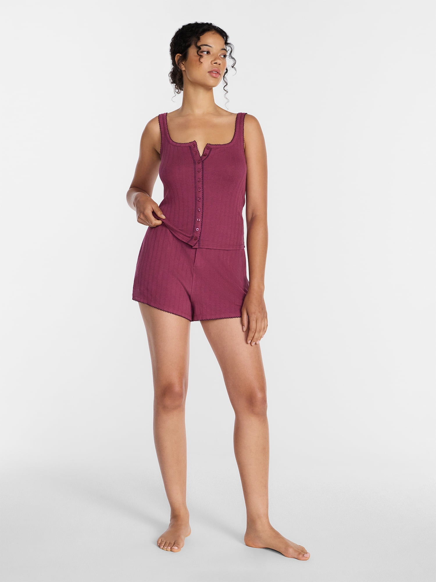 Joyspun Women's Pointelle Tank Top and Shorts Pajama Set, 2-Piece, Sizes XS-3X
